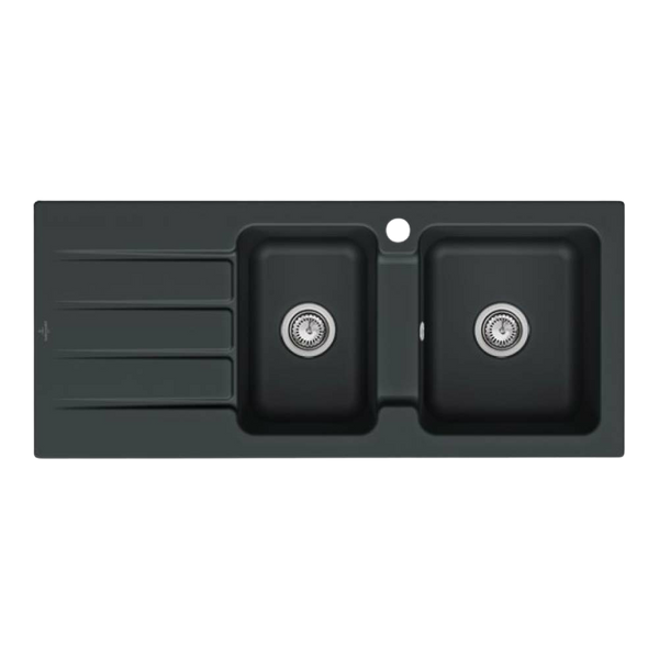 Villeroy & Boch Architectura 80mm 1160mm 1 and 3/4 Sink with Left Hand Drainboard and Overflow 1 Tap Hole Pure Black