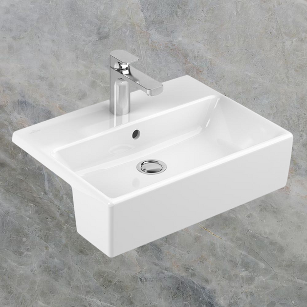 Villeroy & Boch Memento 550mm Rectangular Semi Recessed Basin with Overflow 1 Tap Hole Alpine White