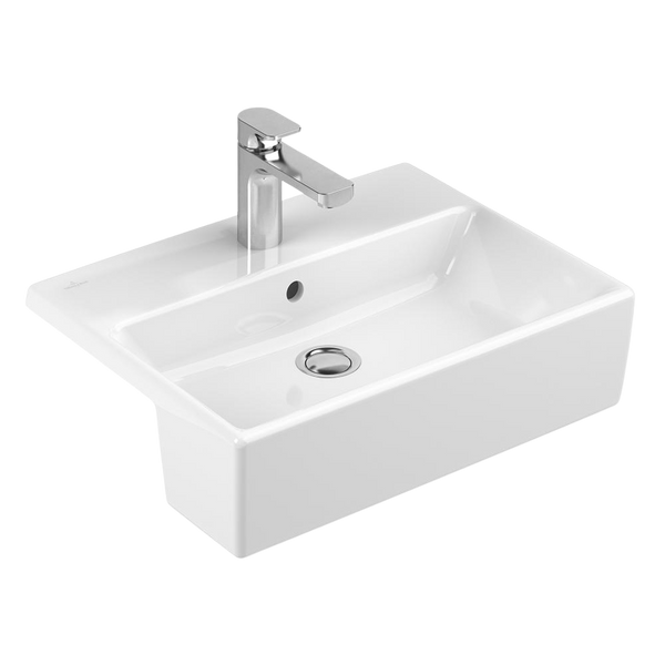 Villeroy & Boch Memento 550mm Rectangular Semi Recessed Basin with Overflow 1 Tap Hole Alpine White