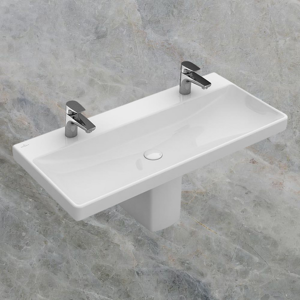 Villeroy & Boch Avento 1000mm Rectangular Wall Hung Basin 2 Tap Holes Alpine White