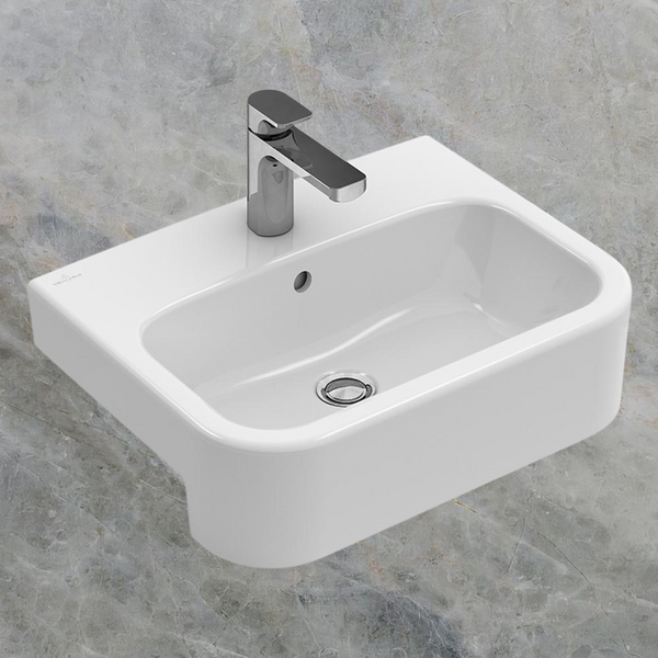 Villeroy & Boch Architectura 550mm Rectangular Semi Recessed Basin with Overflow 1 Tap Hole Alpine White
