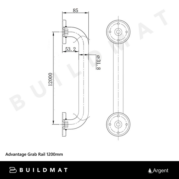 Argent Advantage Grab Rail 1200mm Matte Black