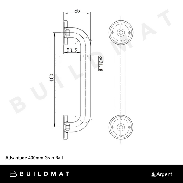 Argent Advantage 400mm Grab Rail Stainless Steel