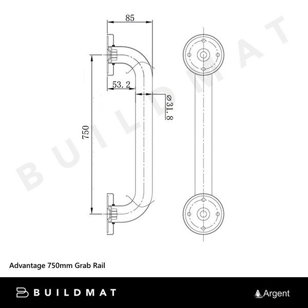 Argent Advantage 750mm Grab Rail Stainless Steel
