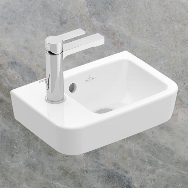 Villeroy & Boch O.Novo 2.0 360mm Rectangular Hand Wash Basin Right Bowl with Overflow 1 Tap Hole Alpine White