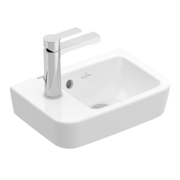 Villeroy & Boch O.Novo 2.0 360mm Rectangular Hand Wash Basin Right Bowl with Overflow 1 Tap Hole Alpine White