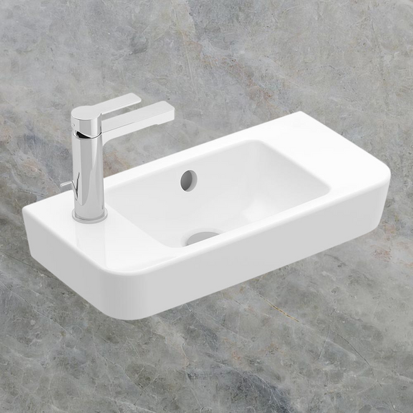 Villeroy & Boch O.Novo 2.0 500mm Rectangular Hand Wash Basin Centre Bowl with Overflow 1 Left Tap Hole Alpine White