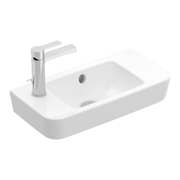 Villeroy & Boch O.Novo 2.0 500mm Rectangular Hand Wash Basin Centre Bowl with Overflow 1 Left Tap Hole Alpine White