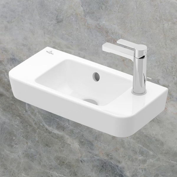 Villeroy & Boch O.Novo 2.0 500mm Rectangular Hand Wash Basin Centre Bowl with Overflow 1 Right Tap Hole Alpine White