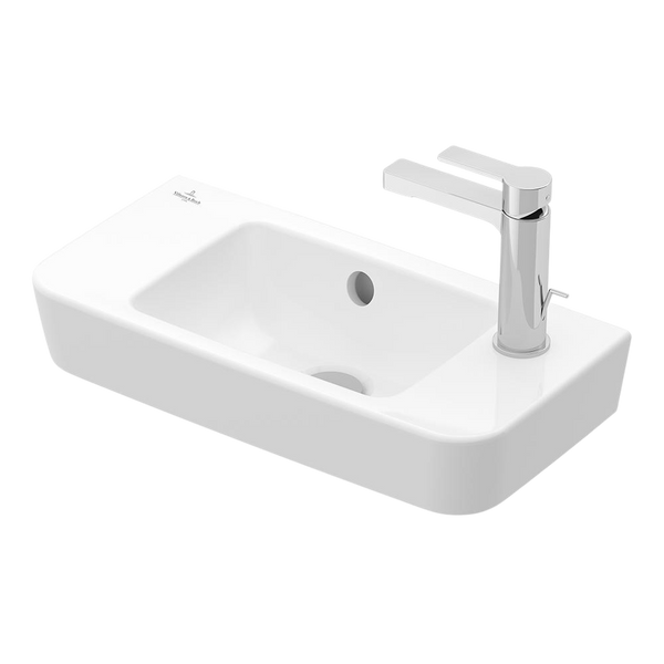 Villeroy & Boch O.Novo 2.0 500mm Rectangular Hand Wash Basin Centre Bowl with Overflow 1 Right Tap Hole Alpine White