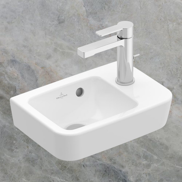 Villeroy & Boch O.Novo 2.0 360mm Rectangular Hand Wash Basin Left Bowl with Overflow 1 Tap Hole Alpine White
