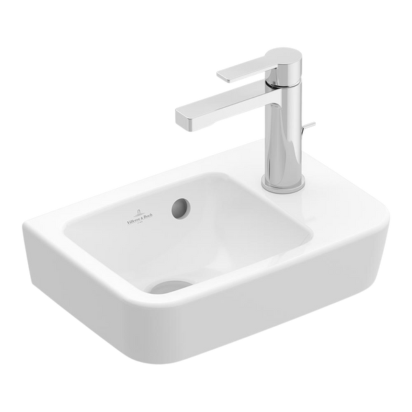 Villeroy & Boch O.Novo 2.0 360mm Rectangular Hand Wash Basin Left Bowl with Overflow 1 Tap Hole Alpine White