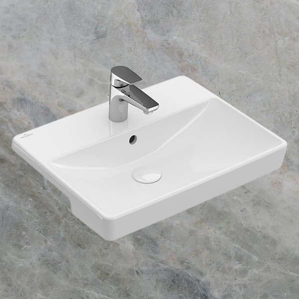 Villeroy & Boch Avento 550mm Rectangular Semi Recessed Basin with Overflow 1 Tap Hole Alpine White