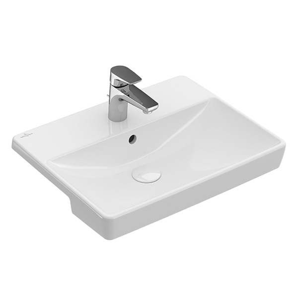 Villeroy & Boch Avento 550mm Rectangular Semi Recessed Basin with Overflow 1 Tap Hole Alpine White