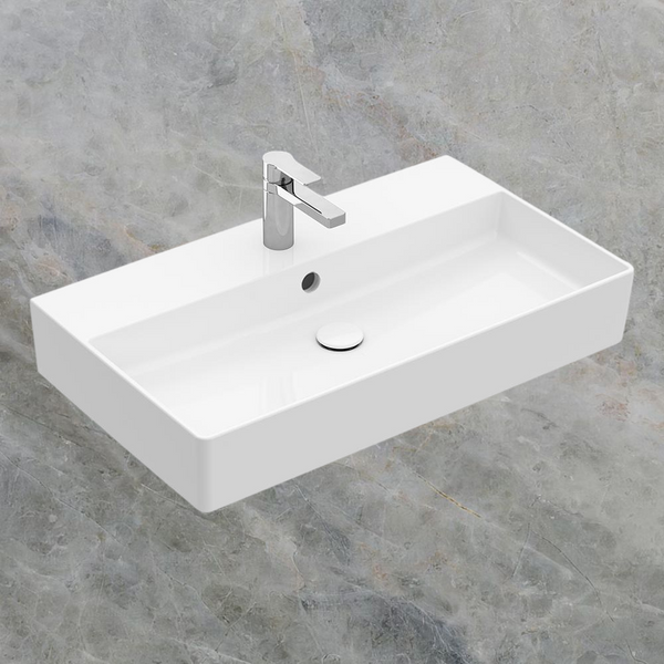 Villeroy & Boch Memento 2.0 800mm Rectangular Wall Hung Basin with Overflow 1 Tap Hole Alpine White