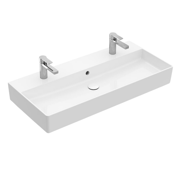 Villeroy & Boch Memento 2.0 1000mm Rectangular Wall Hung Basin with Overflow 2 Tap Holes Alpine White