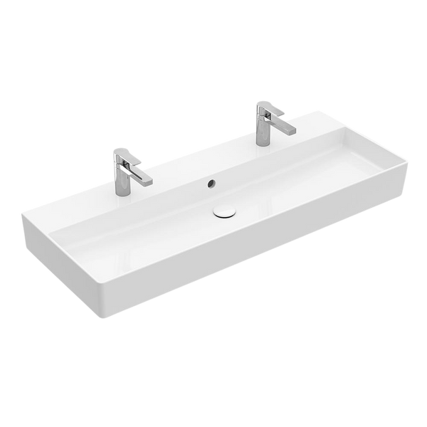 Villeroy & Boch Memento 2.0 1200mm Rectangular Wall Hung Basin with Overflow 2 Tap Holes Alpine White