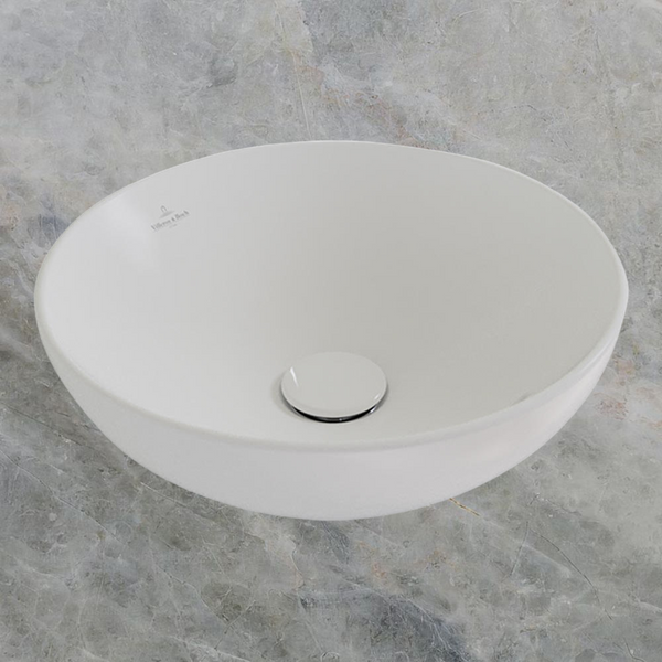 Villeroy & Boch Loop Slim 380mm Round Vessel Basin with Overflow Stone White