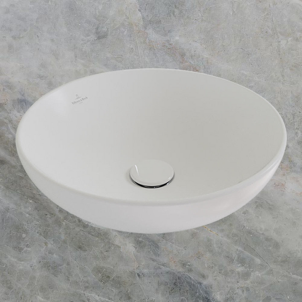 Villeroy & Boch Loop Slim 420mm Round Vessel Basin with Overflow Stone White