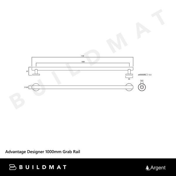 Argent Advantage Designer 1000mm Grab Rail Brushed Gold