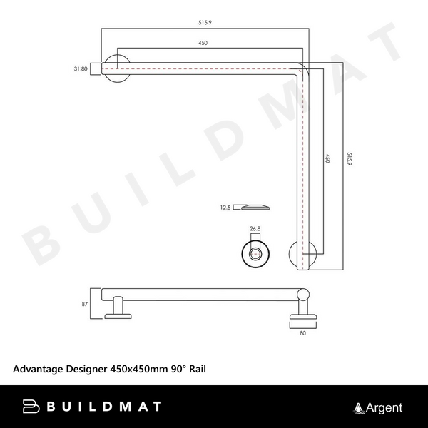 Argent Advantage Designer 450x450mm 90 degree Rail Gunmetal