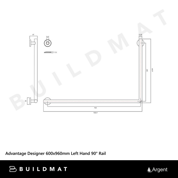 Argent Advantage Designer 600x960mm Left Hand 90 Degree Rail Gunmetal