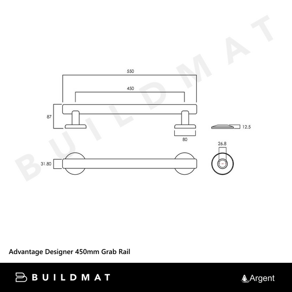 Argent Advantage Designer 450mm Grab Rail Matte Black