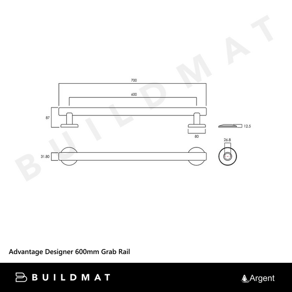 Argent Advantage Designer 600mm Grab Rail Matte Black