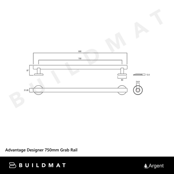 Argent Advantage Designer 750mm Grab Rail Brushed Gold