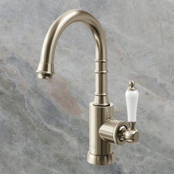 Villeroy & Boch Avia 2.0 Gooseneck Basin Mixer Ceramic Lever Brushed Nickel Lead Free