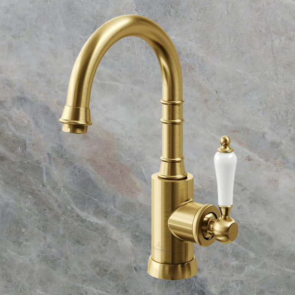 Villeroy & Boch Avia 2.0 Gooseneck Basin Mixer Ceramic Lever Brushed Gold Lead Free