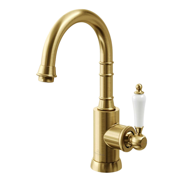 Villeroy & Boch Avia 2.0 Gooseneck Basin Mixer Ceramic Lever Brushed Gold Lead Free