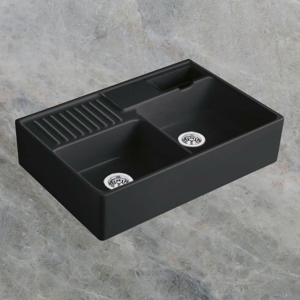 Villeroy & Boch Butler 895mm Rectangular Double Sink with Overflow Pure Black