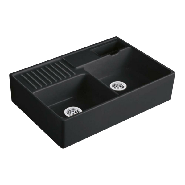 Villeroy & Boch Butler 895mm Rectangular Double Sink with Overflow Pure Black