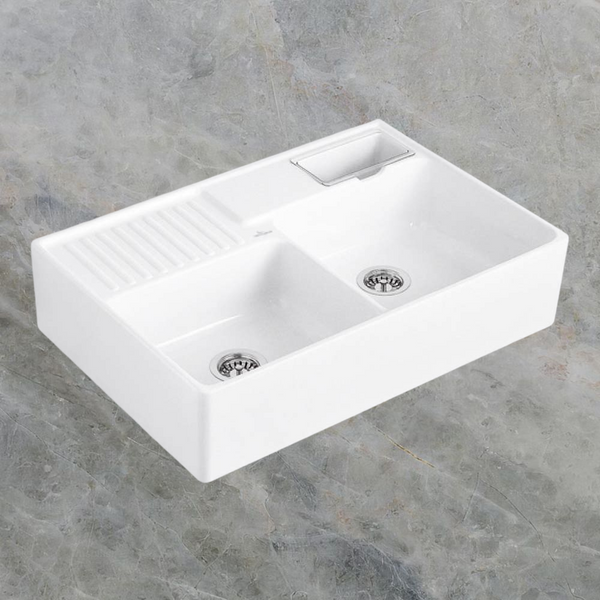 Villeroy & Boch Butler 895mm Rectangular Double Sink with Overflow Stone White