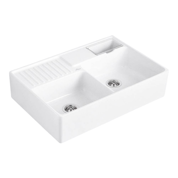 Villeroy & Boch Butler 895mm Rectangular Double Sink with Overflow Stone White