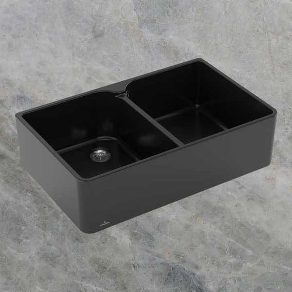 Villeroy & Boch Subway Butler 80X 795mm Rectangular Double Sink with Overflow Pure Black