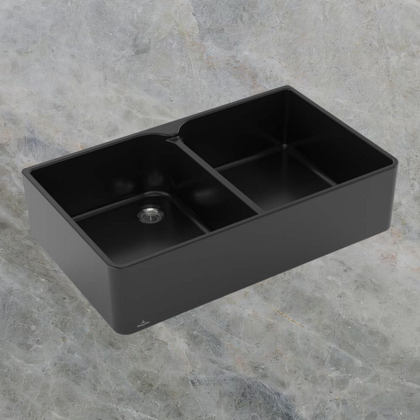 Villeroy & Boch Subway Butler 90X 900mm Rectangular Double Sink with Overflow Pure Black