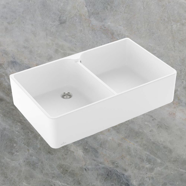 Villeroy & Boch Subway Butler 90X 900mm Rectangular Double Sink with Overflow Stone White