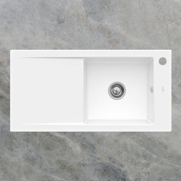 Villeroy & Boch Timeline 60 1000mm Sink with Left Hand Drainboard and Overflow 1 Tap Hole Alpine White