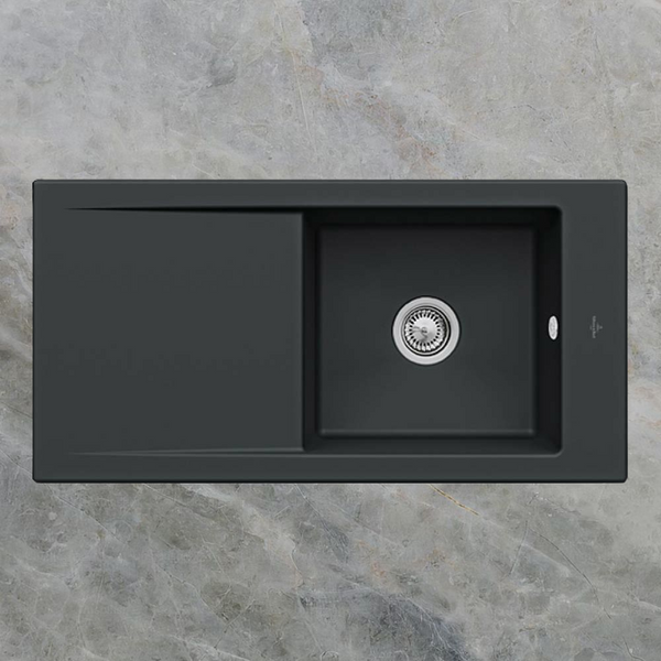 Villeroy & Boch Timeline 60 1000mm Sink with Left Hand Drainboard and Overflow Pure Black