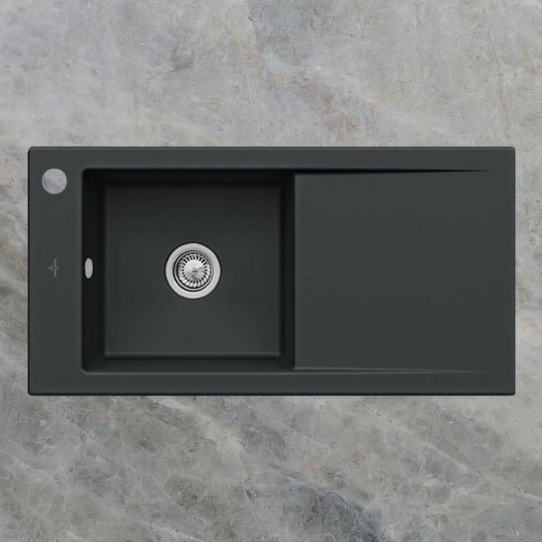 Villeroy & Boch Timeline 60 1000mm Sink with Right Hand Drainboard and Overflow 1 Tap Hole Pure Black