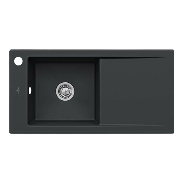 Villeroy & Boch Timeline 60 1000mm Sink with Right Hand Drainboard and Overflow 1 Tap Hole Pure Black