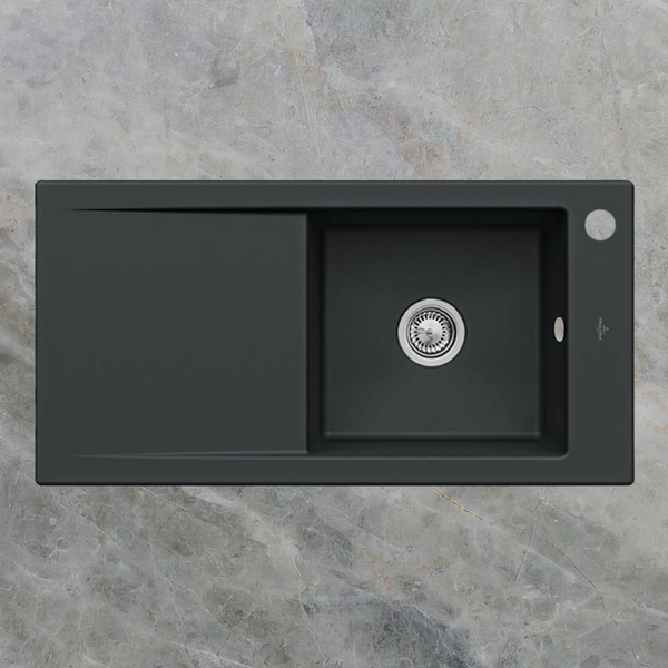 Villeroy & Boch Timeline 60 1000mm Sink with Left Hand Drainboard and Overflow 1 Tap Hole Pure Black