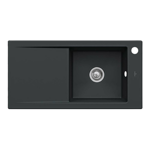 Villeroy & Boch Timeline 60 1000mm Sink with Left Hand Drainboard and Overflow 1 Tap Hole Pure Black