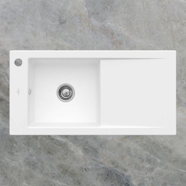 Villeroy & Boch Timeline 60 1000mm Sink with Right Hand Drainboard and Overflow 1 Tap Hole Stone White