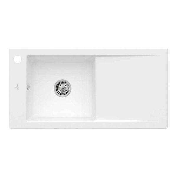 Villeroy & Boch Timeline 60 1000mm Sink with Right Hand Drainboard and Overflow 1 Tap Hole Stone White