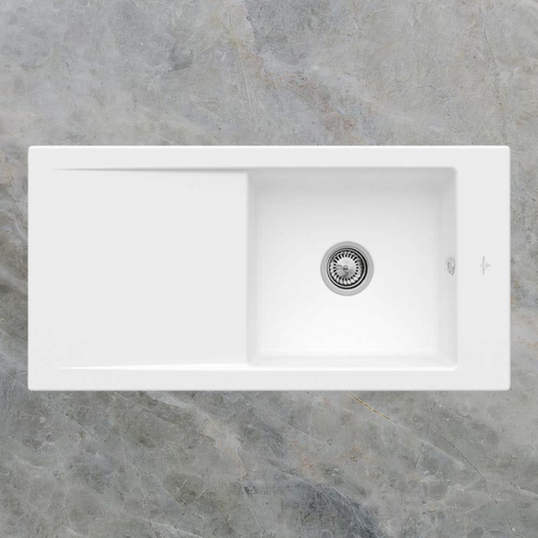 Villeroy & Boch Timeline 60 1000mm Sink with Left Hand Drainboard and Overflow 1 Tap Hole Stone White