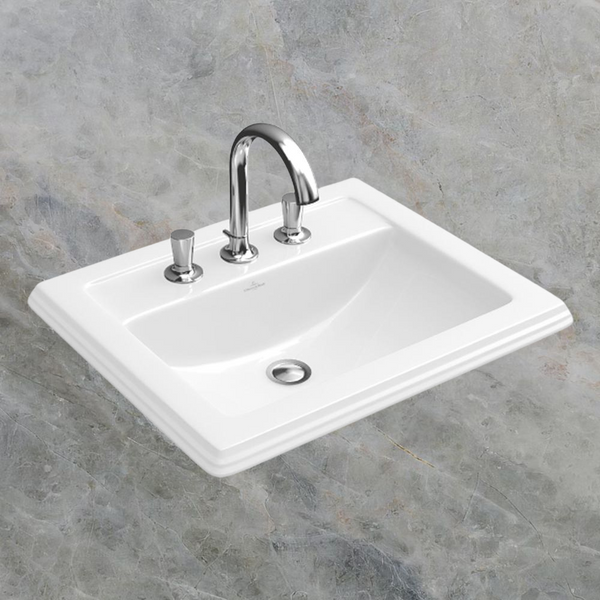 Villeroy & Boch Hommage 630mm Rectangular Drop In Basin with Overflow 3 Tap Holes CeramicPlus Alpine White