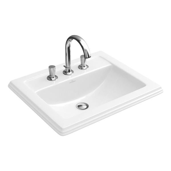 Villeroy & Boch Hommage 630mm Rectangular Drop In Basin with Overflow 3 Tap Holes CeramicPlus Alpine White